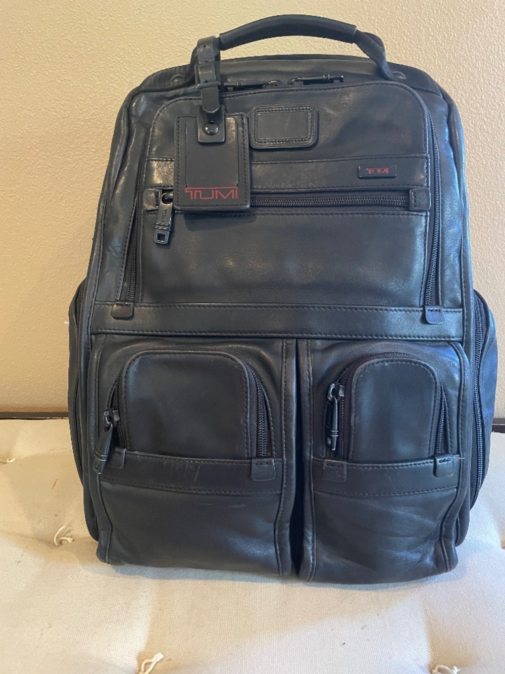 TUMI Black Leather Laptop Backpack